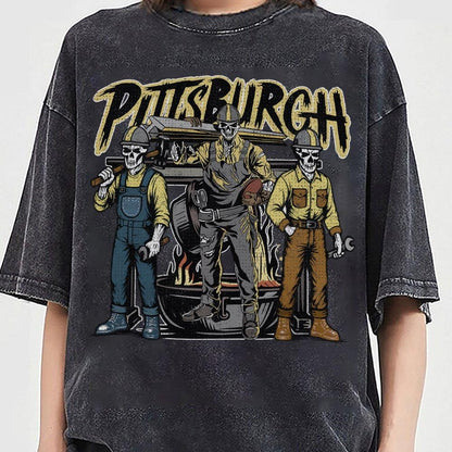 Pittsburgh Football Skull Vintage Shirt, Gift For Fan Football Game Day Unisex Shirt