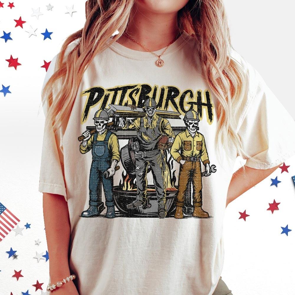 Pittsburgh Football Skull Vintage Shirt, Gift For Fan Football Game Day Unisex Shirt