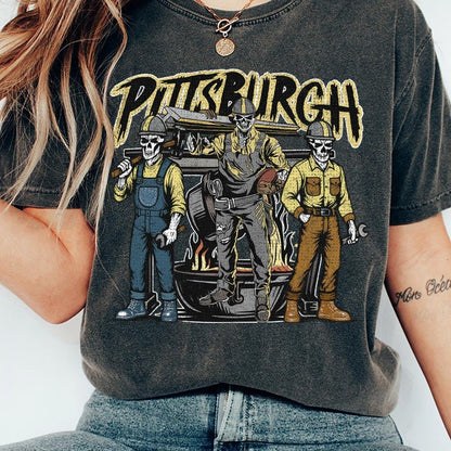 Pittsburgh Football Skull Vintage Shirt, Gift For Fan Football Game Day Unisex Shirt