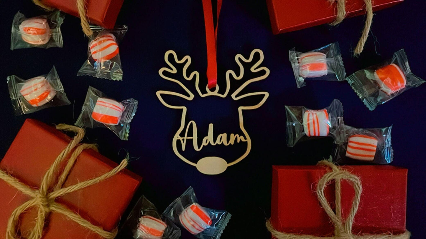 Personalized Christmas Ornaments/1st Christmas/reindeer Ornament/Xmas Decor/Wooden name cutout Ornament/2025 Ornament/Rustic Ornament