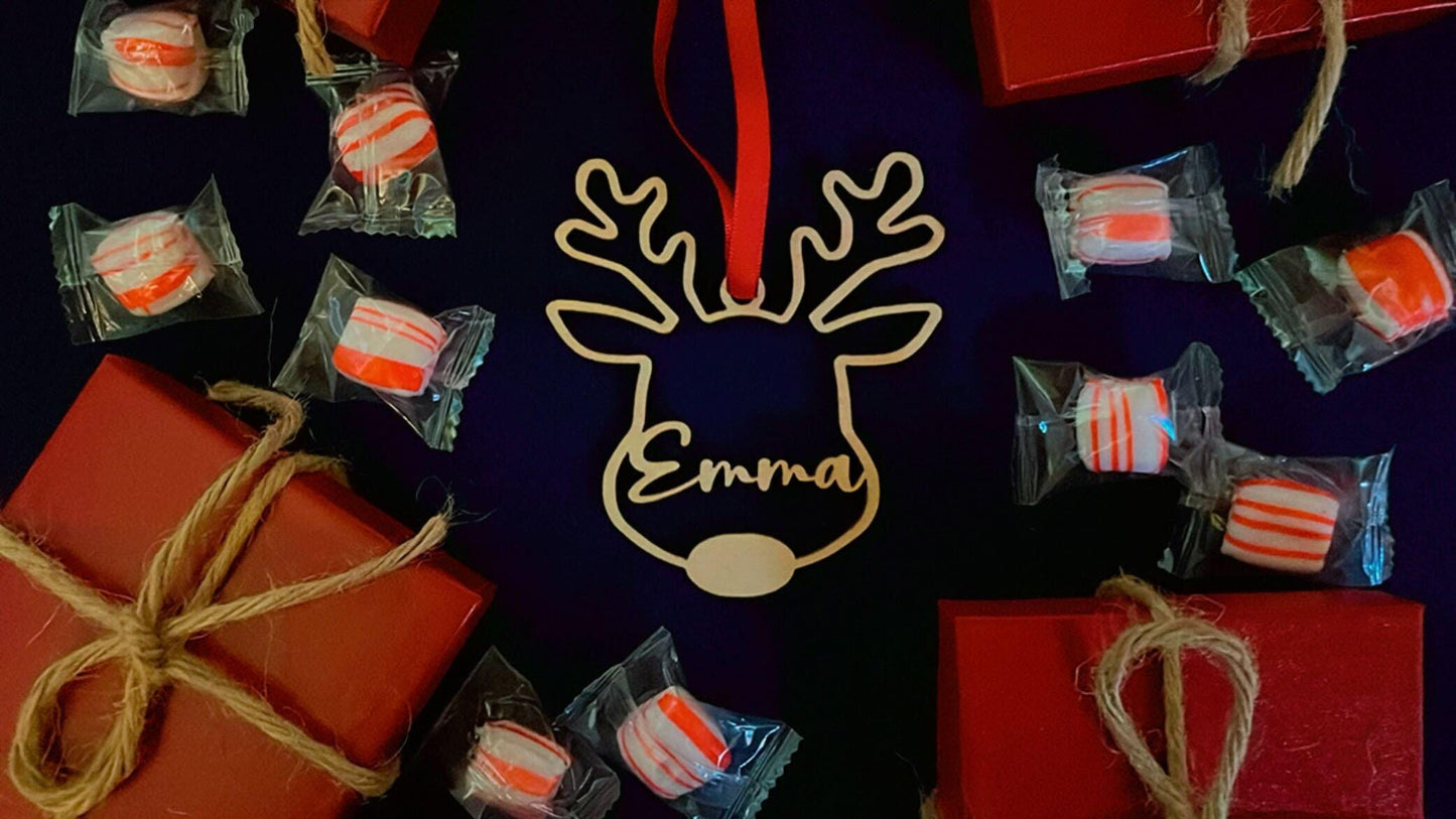 Personalized Christmas Ornaments/1st Christmas/reindeer Ornament/Xmas Decor/Wooden name cutout Ornament/2025 Ornament/Rustic Ornament