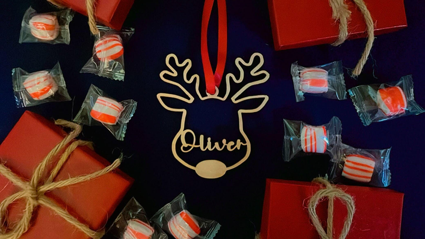 Personalized Christmas Ornaments/1st Christmas/reindeer Ornament/Xmas Decor/Wooden name cutout Ornament/2025 Ornament/Rustic Ornament