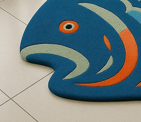 Hand-Tufted Wool Fish Rug: Coastal Ocean Theme, Playroom Decor