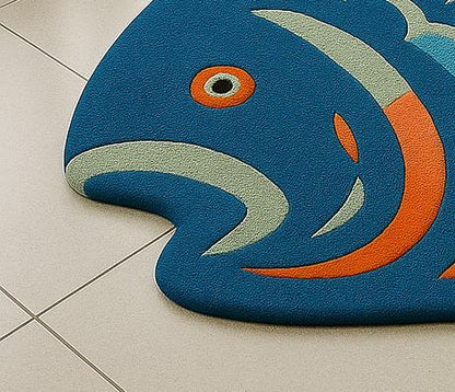 Hand-Tufted Wool Fish Rug: Coastal Ocean Theme, Playroom Decor