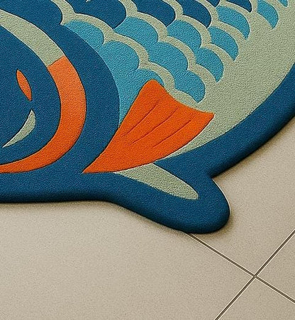 Hand-Tufted Wool Fish Rug: Coastal Ocean Theme, Playroom Decor