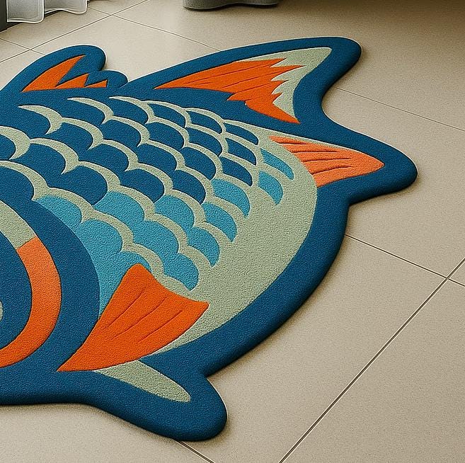 Hand-Tufted Wool Fish Rug: Coastal Ocean Theme, Playroom Decor