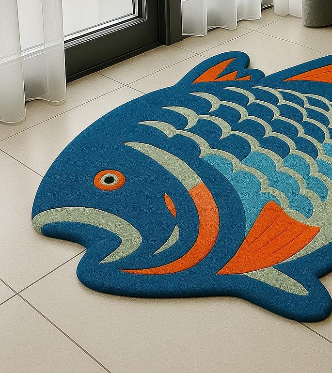 Hand-Tufted Wool Fish Rug: Coastal Ocean Theme, Playroom Decor
