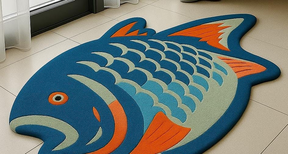Hand-Tufted Wool Fish Rug: Coastal Ocean Theme, Playroom Decor