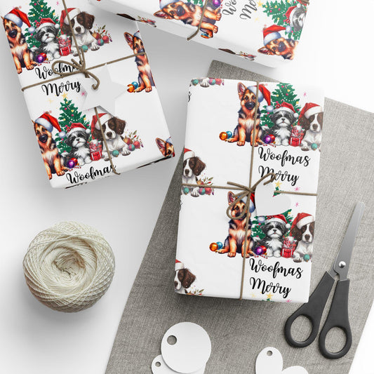 Merry Woofmas Wrapping Paper: Retro Christmas Dog Gift Wrap