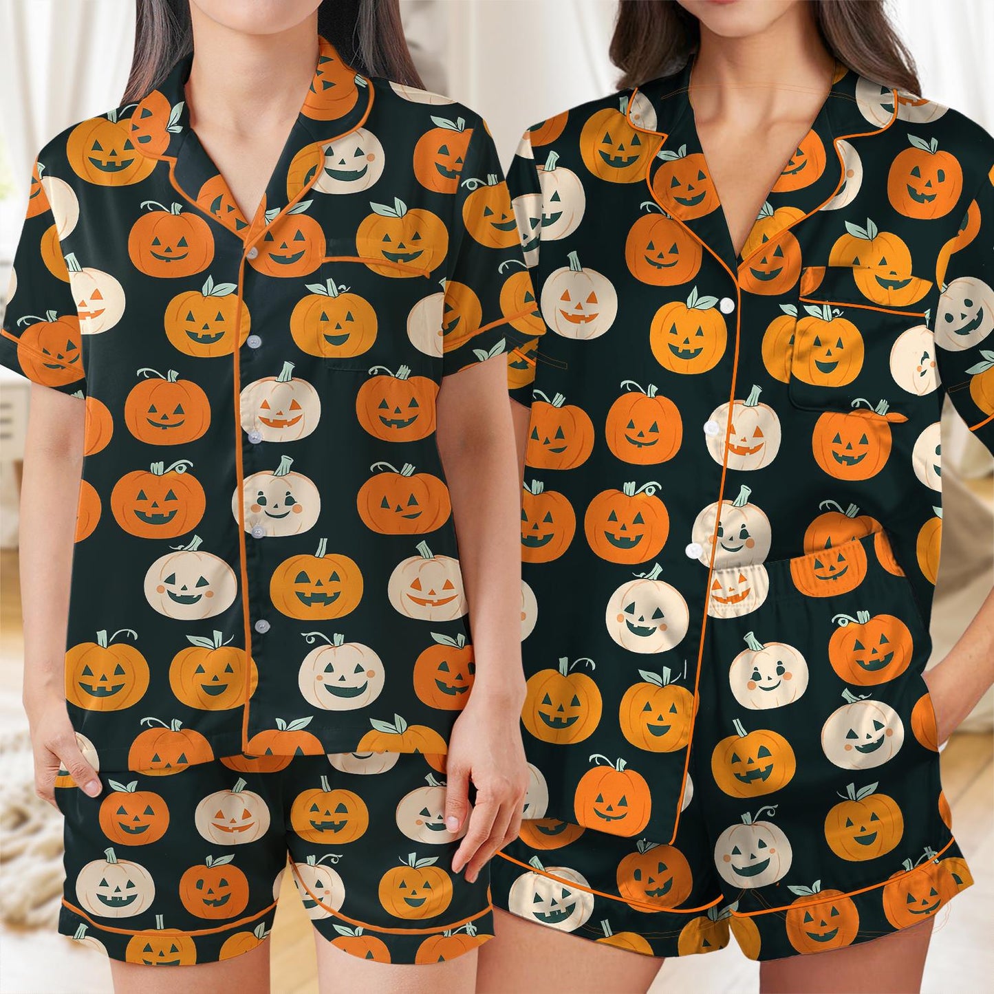 Pumpkin Season Sleepwear, Autumn Fall Pajama Set, Thanksgiving Loungewear Set, Fall Pumpkin Pajamas, Halloween Pumpkin Pjs, Ghost Pumpkin