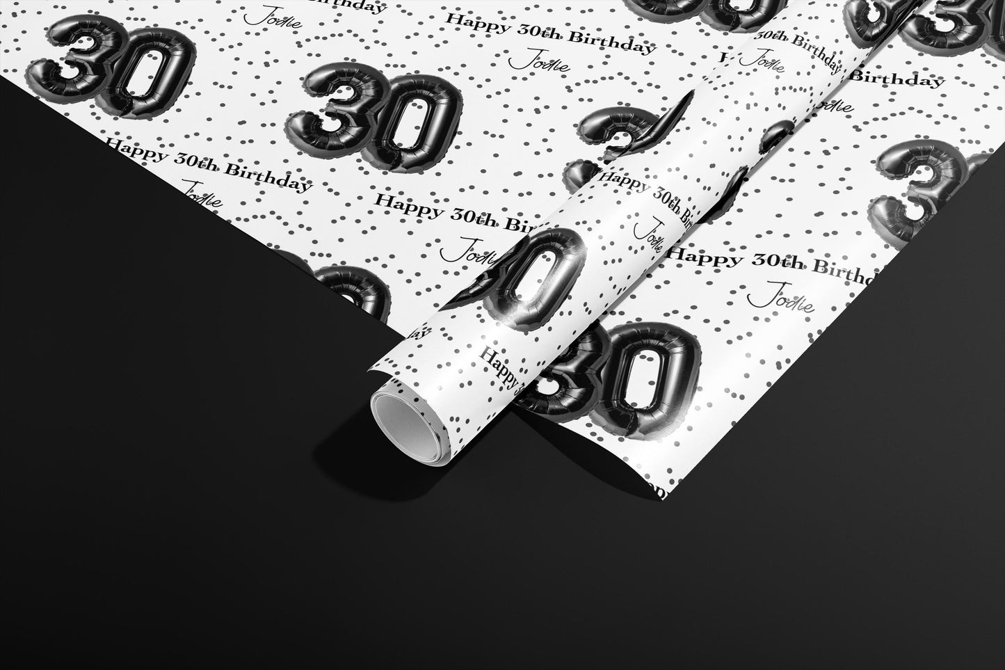 Personalised Birthday Gift Wrap, Wrapping Paper, Your Age, Your Name, Customised, Wedding, Party Hat, Paper, Your Age, Recyclable, Black