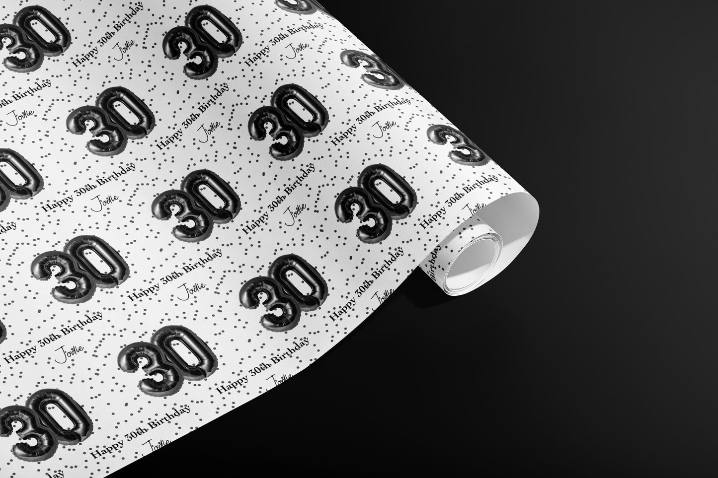 Personalised Birthday Gift Wrap, Wrapping Paper, Your Age, Your Name, Customised, Wedding, Party Hat, Paper, Your Age, Recyclable, Black