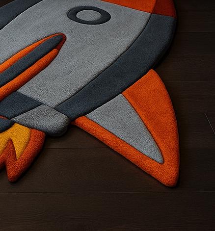 Hand-Tufted Wool Rocket Ship Rug: Space Nursery Decor