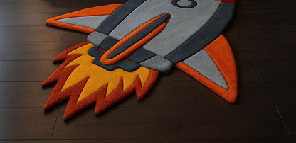 Hand-Tufted Wool Rocket Ship Rug: Space Nursery Decor