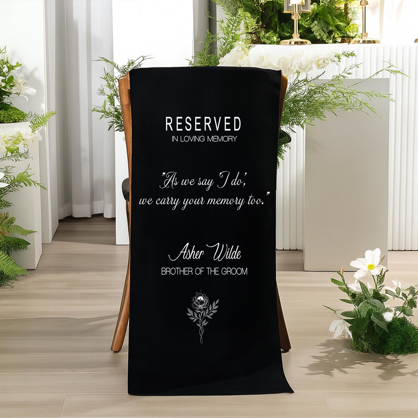 Reserved In Loving Memory Wedding Chair Banner – Personalized Memorial Seat Sign with Custom Name, Relation, and Quote for Ceremony