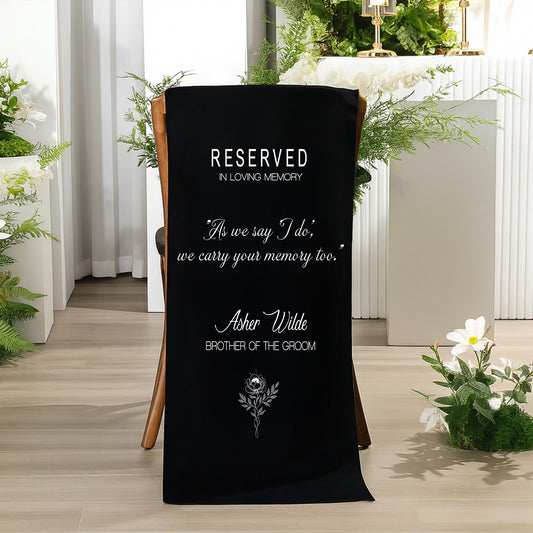 Reserved In Loving Memory Wedding Chair Banner – Personalized Memorial Seat Sign with Custom Name, Relation, and Quote for Ceremony