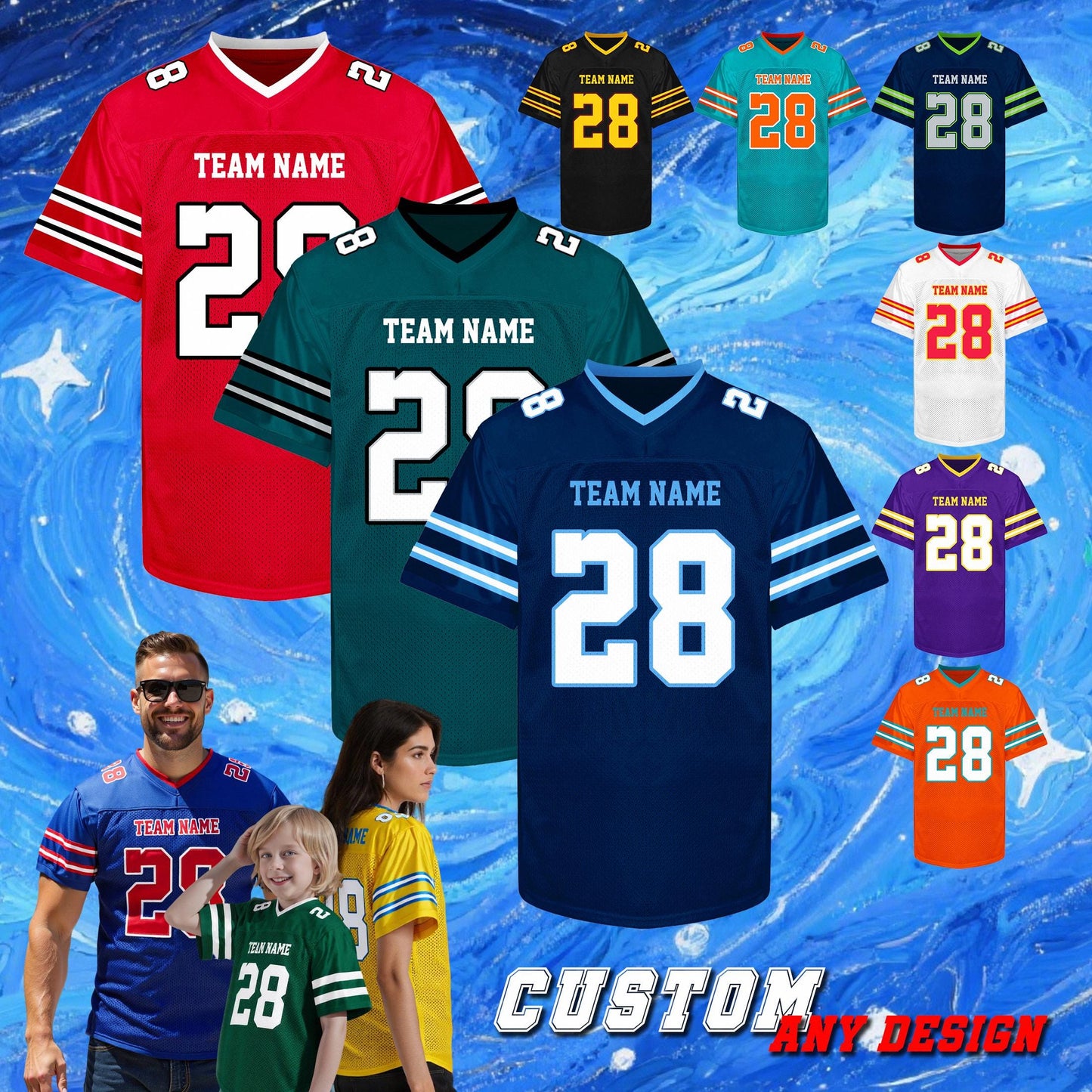 Custom Football Jersey Personalized Embroidery Name Number Logo Game Training Shirt Football Uniform Gift for Men Women Youth Kids Fans