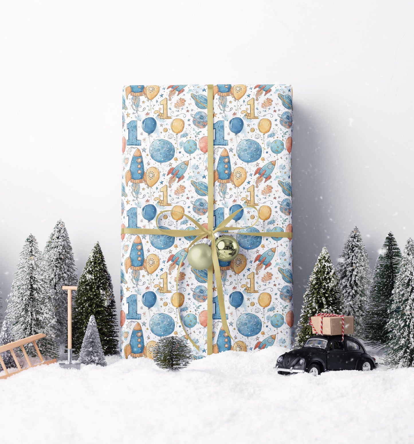 Baby Boy 1st Birthday Space Wrapping Paper Roll, Cute Rocket Ship Gift Wrap for Toddler Birthday Party and Galaxy Decorations #2