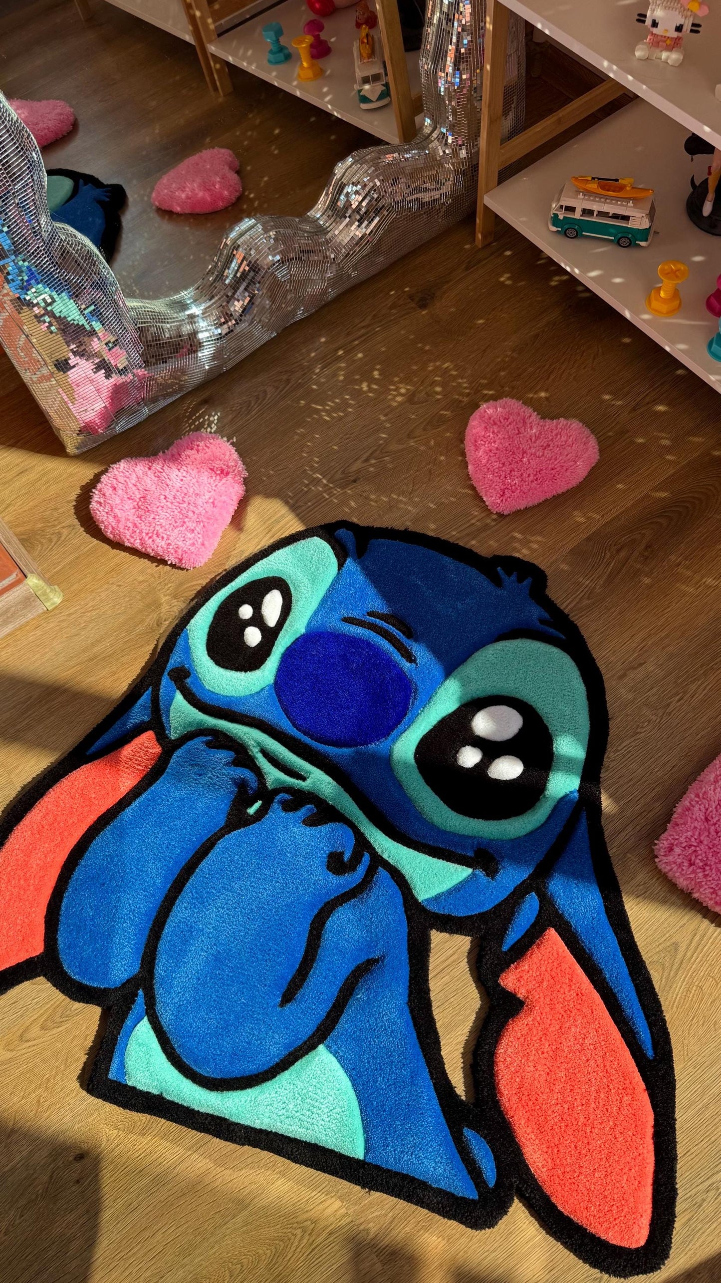 3 FT Stitch Tufted Rug – Custom Handmade Blue Cartoon Carpet, Crying Stitch Decor, Puffy Soft Rug for Anime Room Aesthetic or Gift