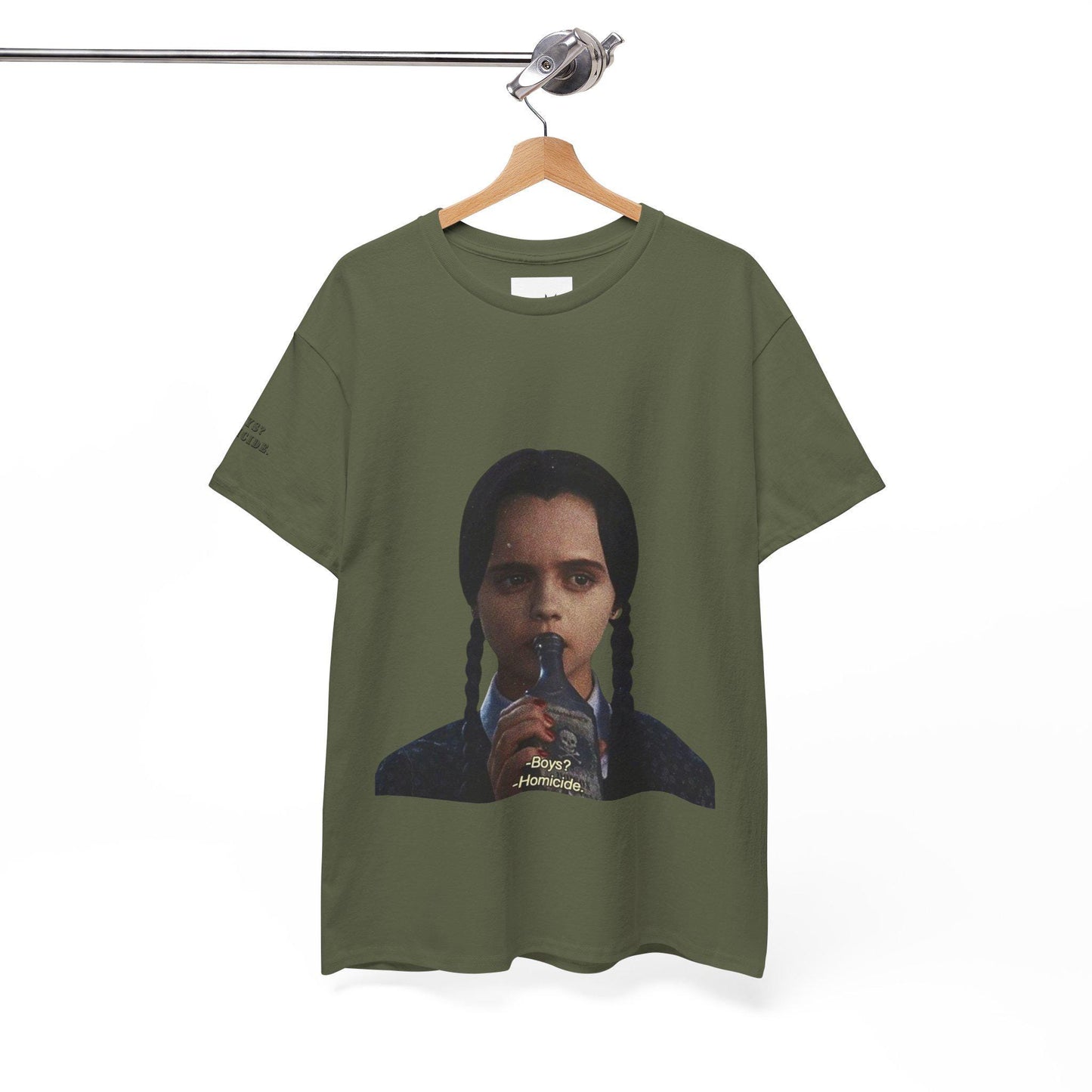Wednesday Addams Graphic Print T-Shirt - Addams Family Halloween Shirt - Boys? Homicide Shoulder Print - Kids & Adults Unisex Tee