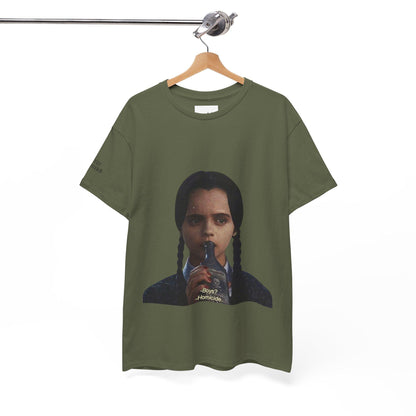 Wednesday Addams Graphic Print T-Shirt - Addams Family Halloween Shirt - Boys? Homicide Shoulder Print - Kids & Adults Unisex Tee