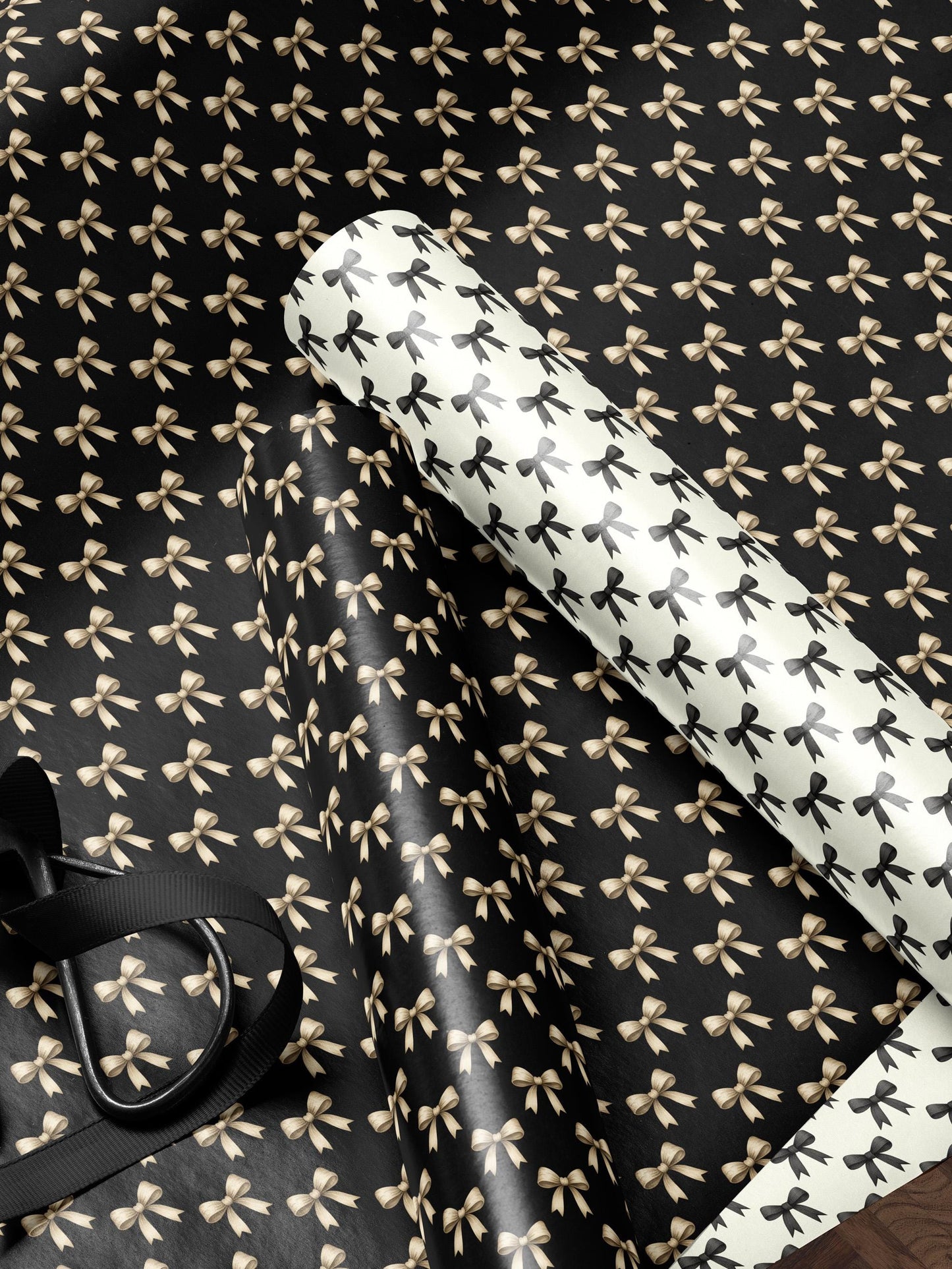 Classy Wrapping Paper Black Bow Gift Wrap Chic Wrapping Paper Wedding Gift for Her Birthday Present Bachelorette Gift Idea for Bridesmaid