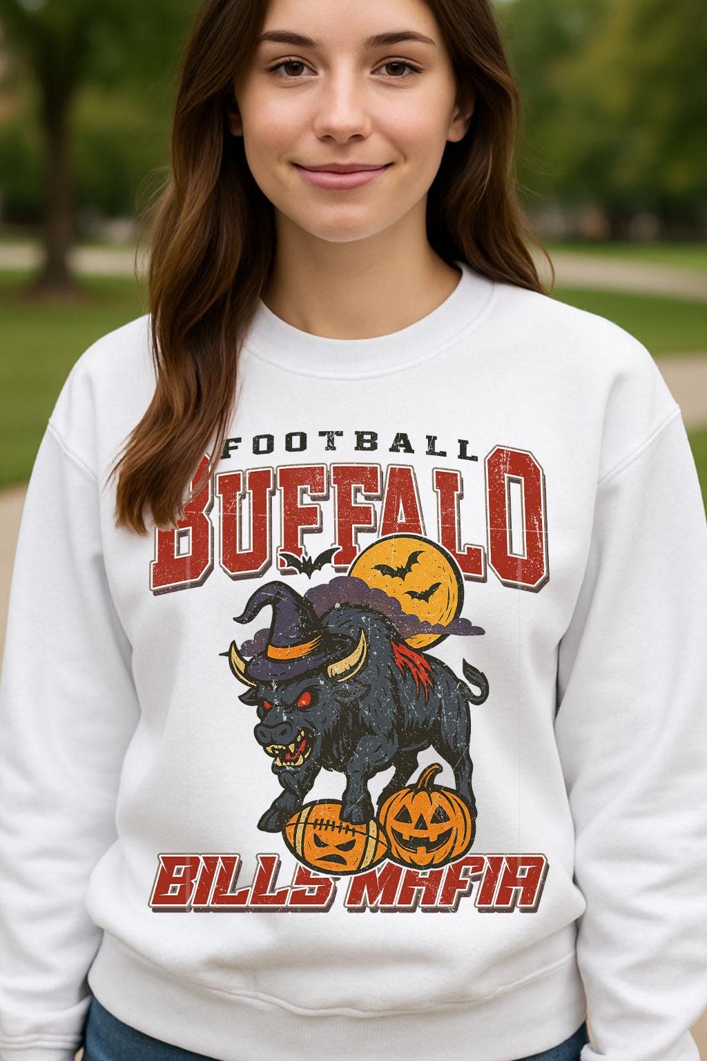 Vintage Style Buffalo Spooky Sweatshirt | Bills Mafia Halloween Football Shirt | Spooky Crow Pumpkin Shirt | Fall Sports Fan Gift
