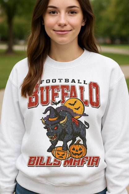 Vintage Style Buffalo Spooky Sweatshirt | Bills Mafia Halloween Football Shirt | Spooky Crow Pumpkin Shirt | Fall Sports Fan Gift