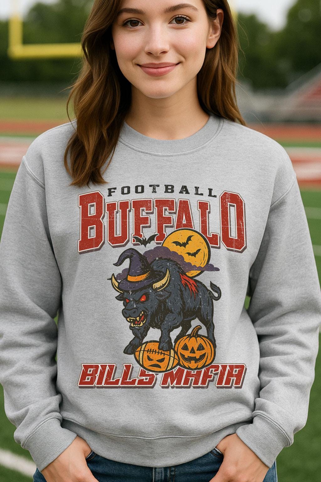 Vintage Style Buffalo Spooky Sweatshirt | Bills Mafia Halloween Football Shirt | Spooky Crow Pumpkin Shirt | Fall Sports Fan Gift