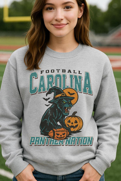 Vintage Style Carolina Spooky Sweatshirt | Panther Nation Halloween Football Shirt | Spooky Crow Pumpkin Shirt | Fall Sports Fan Gift
