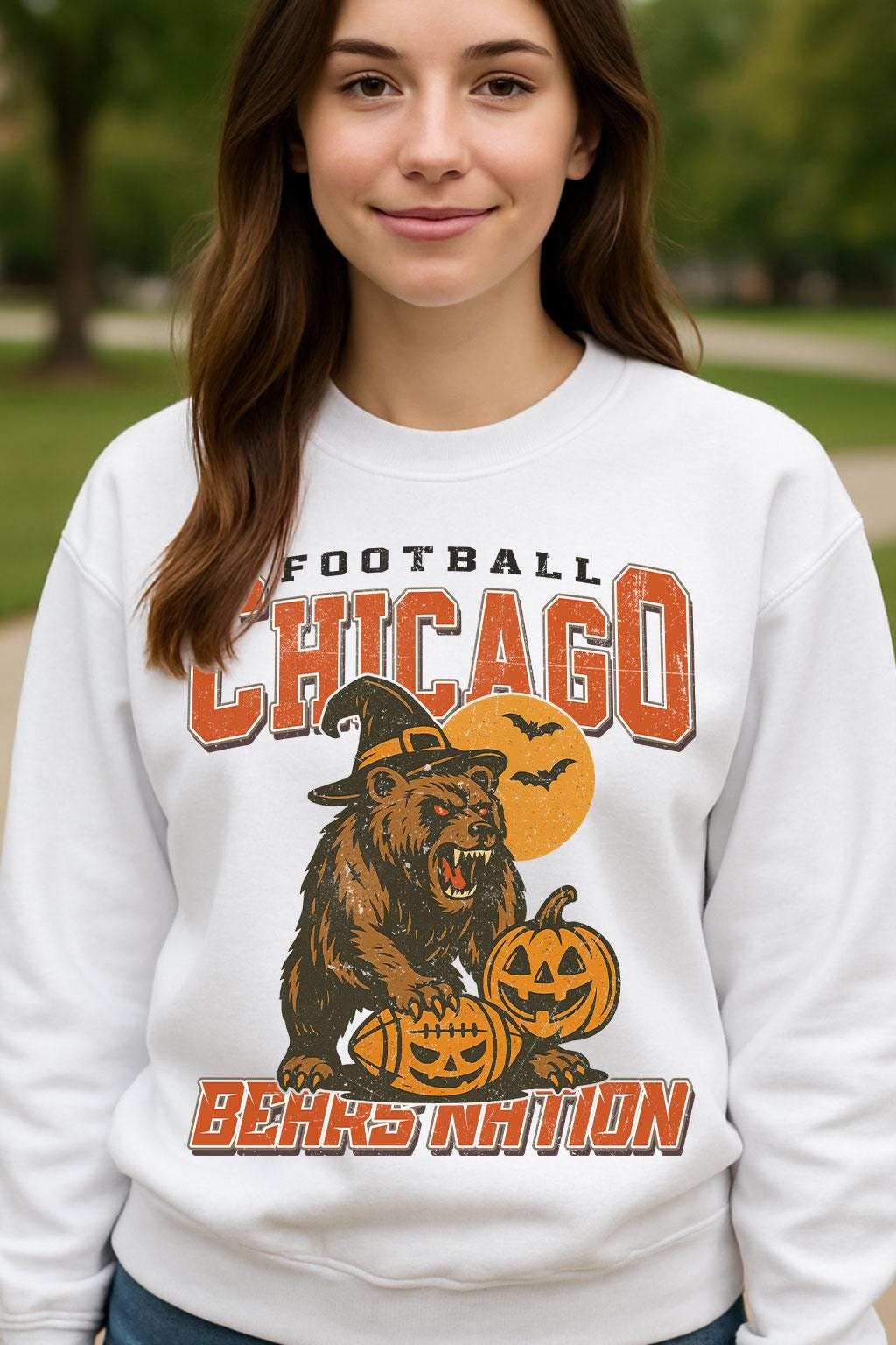 Vintage Style Chicago Spooky Sweatshirt | Bears Nation Halloween Football Shirt | Spooky Crow Pumpkin Shirt | Fall Sports Fan Gift