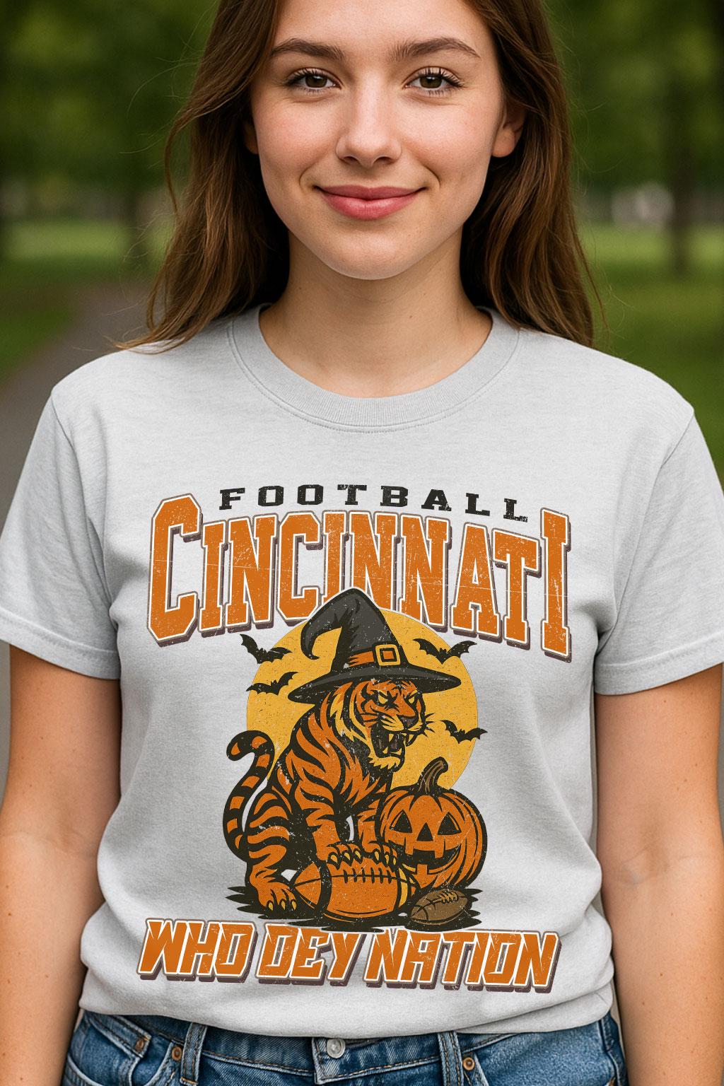 Vintage Style Cincinnati Spooky Sweatshirt | Who Dey Nation Halloween Football Shirt | Spooky Crow Pumpkin Shirt | Fall Sports Fan Gift