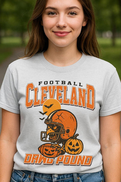 Vintage Style Cleveland Spooky Sweatshirt | Dawg Pound Halloween Football Shirt | Spooky Crow Pumpkin Shirt | Fall Sports Fan Gift