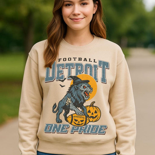 Vintage Style Detroit Spooky Sweatshirt | One Pride Halloween Football Shirt | Spooky Crow Pumpkin Shirt | Fall Sports Fan Gift