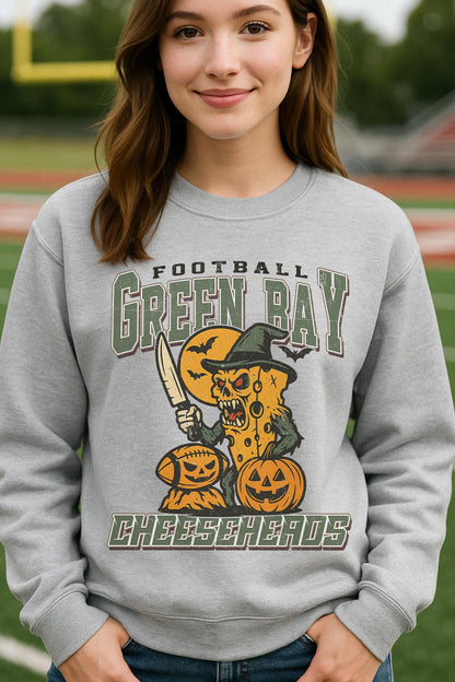Vintage Style Green Bay Spooky Sweatshirt | Cheeseheads Halloween Football Shirt | Spooky Crow Pumpkin Shirt | Fall Sports Fan Gift