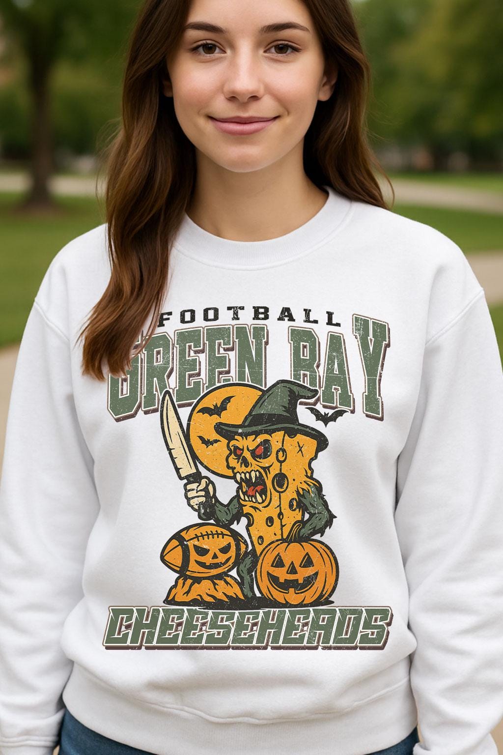 Vintage Style Green Bay Spooky Sweatshirt | Cheeseheads Halloween Football Shirt | Spooky Crow Pumpkin Shirt | Fall Sports Fan Gift