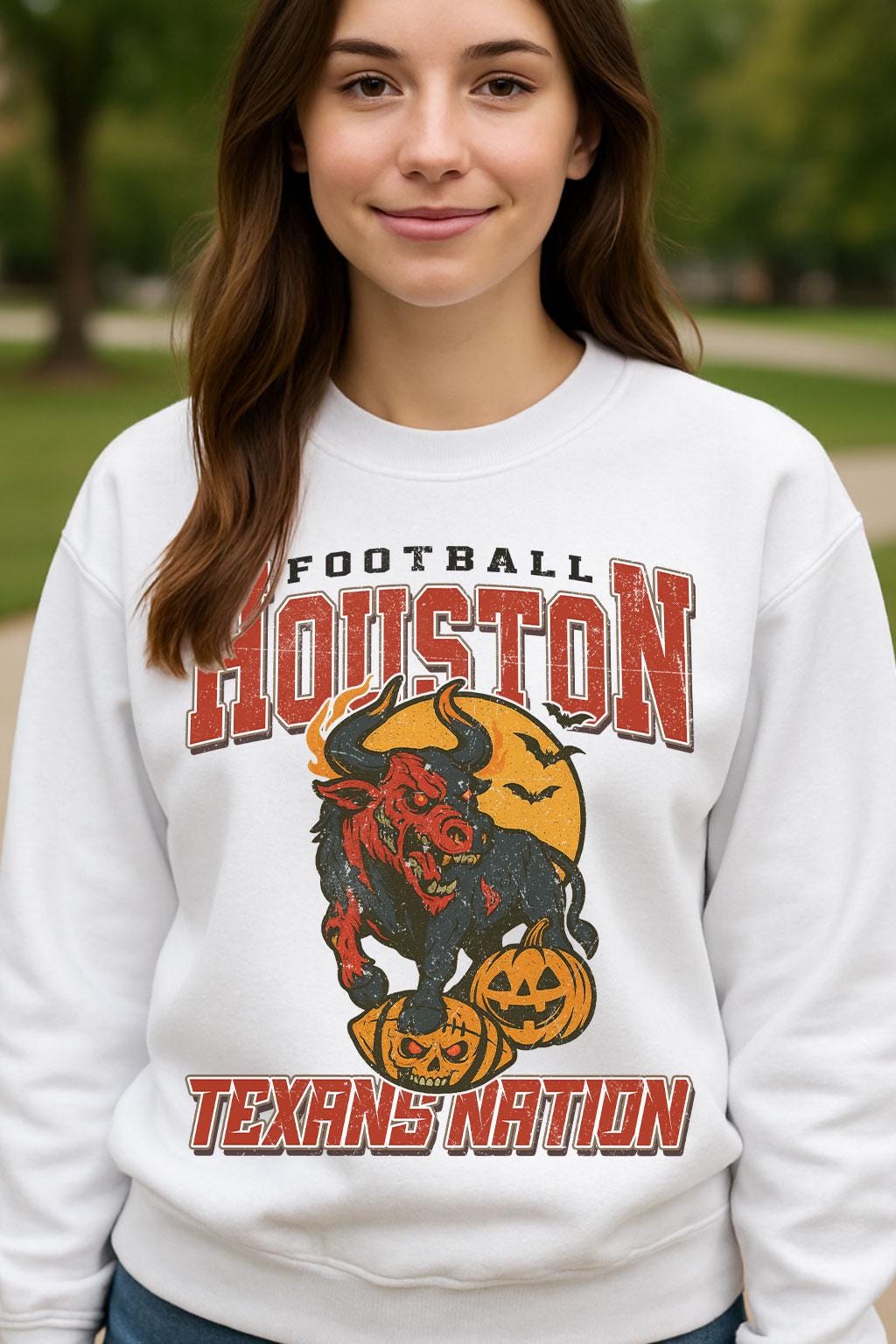Vintage Style Houston Spooky Sweatshirt | Texans Nation Halloween Football Shirt | Spooky Crow Pumpkin Shirt | Fall Sports Fan Gift