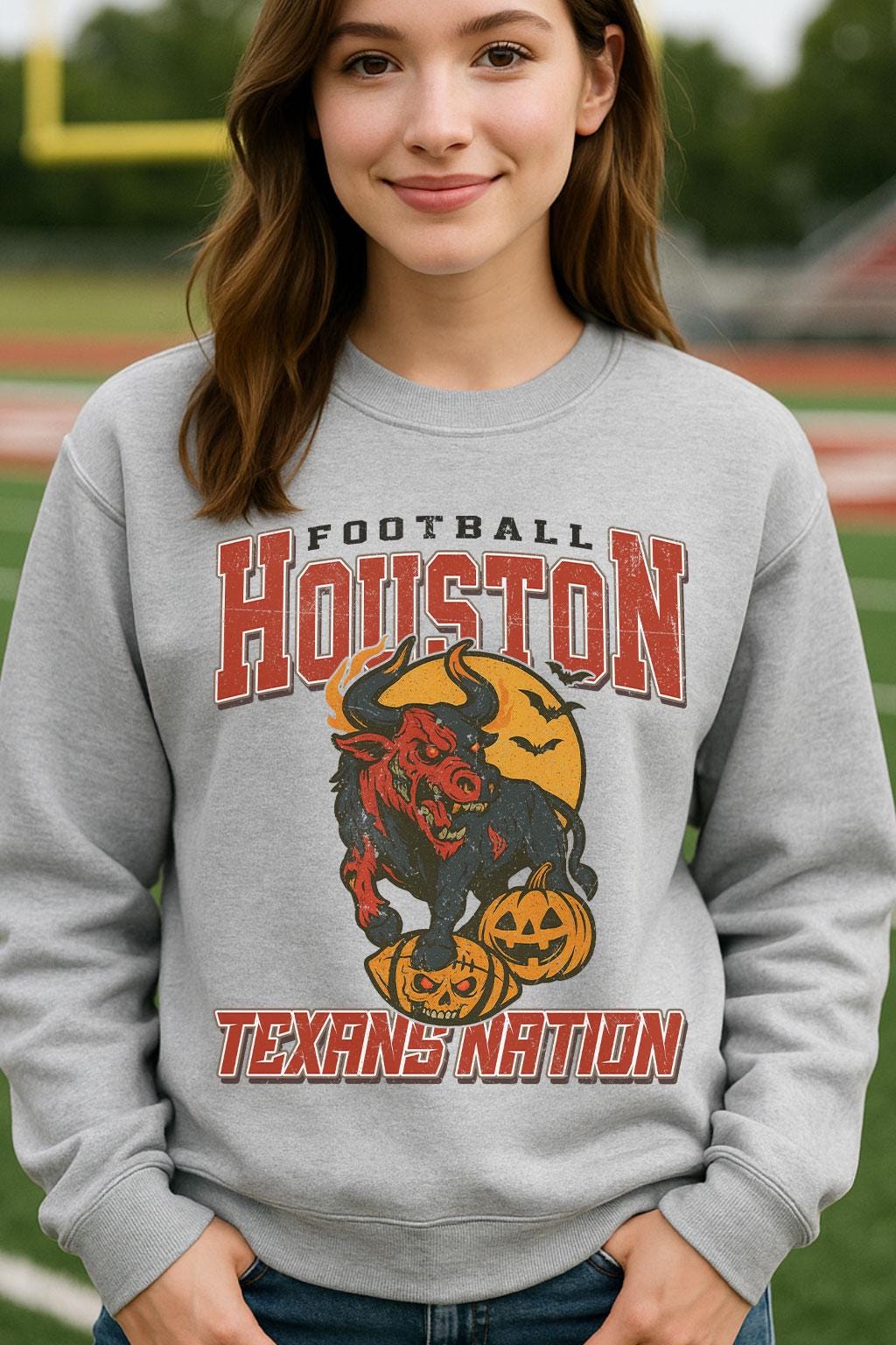 Vintage Style Houston Spooky Sweatshirt | Texans Nation Halloween Football Shirt | Spooky Crow Pumpkin Shirt | Fall Sports Fan Gift