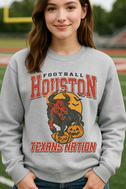 Vintage Style Houston Spooky Sweatshirt | Texans Nation Halloween Football Shirt | Spooky Crow Pumpkin Shirt | Fall Sports Fan Gift