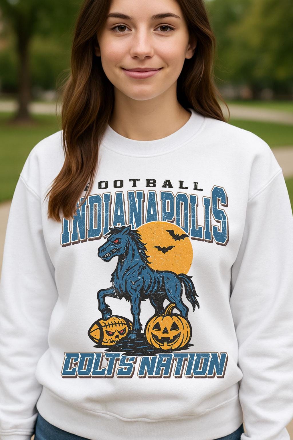 Vintage Style Indianapolis Spooky Sweatshirt | Colts Nation Halloween Football Shirt | Spooky Crow Pumpkin Shirt | Fall Sports Fan Gift