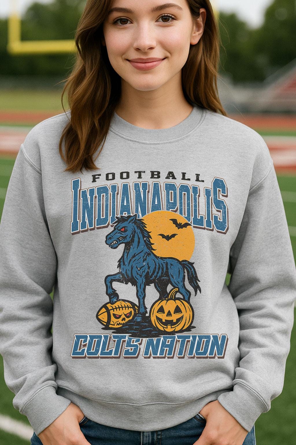 Vintage Style Indianapolis Spooky Sweatshirt | Colts Nation Halloween Football Shirt | Spooky Crow Pumpkin Shirt | Fall Sports Fan Gift