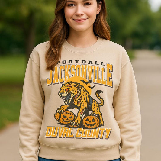 Vintage Style Jacksonville Spooky Sweatshirt | Duval County Halloween Football Shirt | Spooky Crow Pumpkin Shirt | Fall Sports Fan Gift