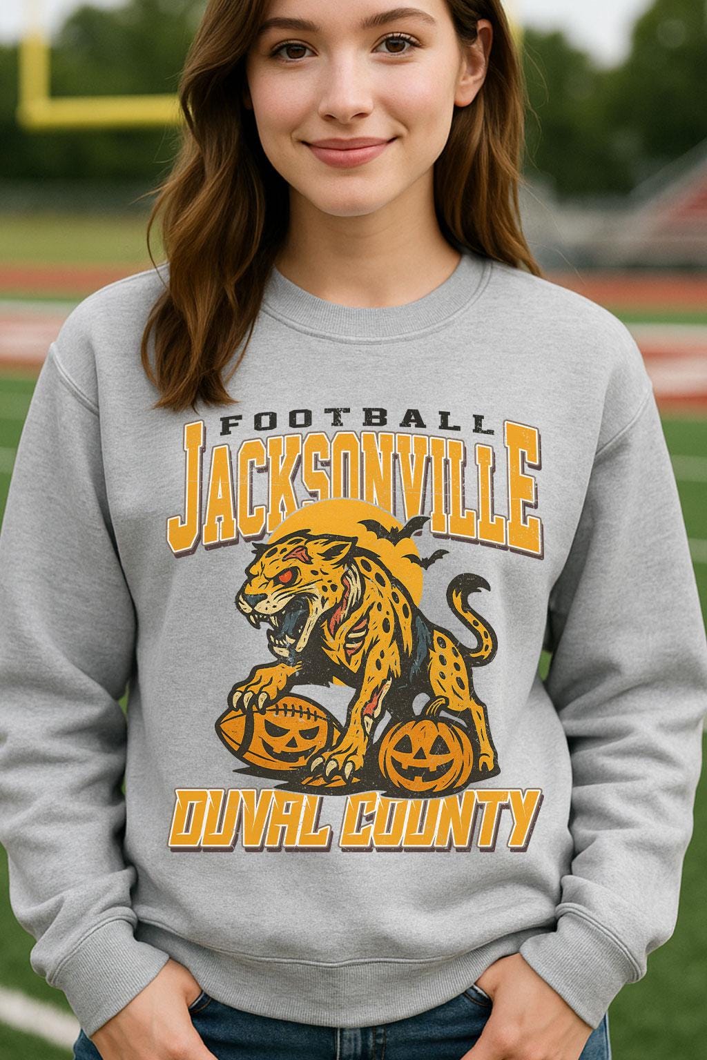 Vintage Style Jacksonville Spooky Sweatshirt | Duval County Halloween Football Shirt | Spooky Crow Pumpkin Shirt | Fall Sports Fan Gift