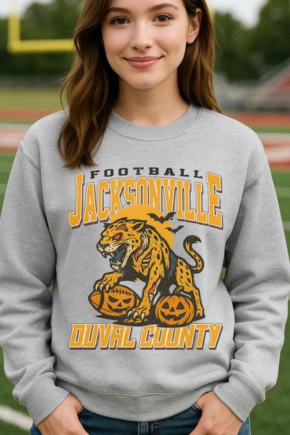 Vintage Style Jacksonville Spooky Sweatshirt | Duval County Halloween Football Shirt | Spooky Crow Pumpkin Shirt | Fall Sports Fan Gift