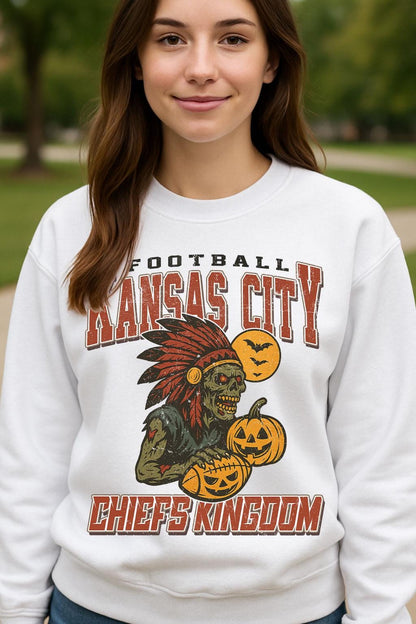Vintage Style Kansas Spooky Sweatshirt | Chiefs Kingdom Halloween Football Shirt | Spooky Crow Pumpkin Shirt | Fall Sports Fan Gift