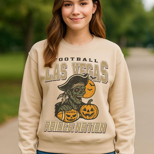 Vintage Style Las Vegas Spooky Sweatshirt | Raider Nation Halloween Football Shirt | Spooky Crow Pumpkin Shirt | Fall Sports Fan Gift