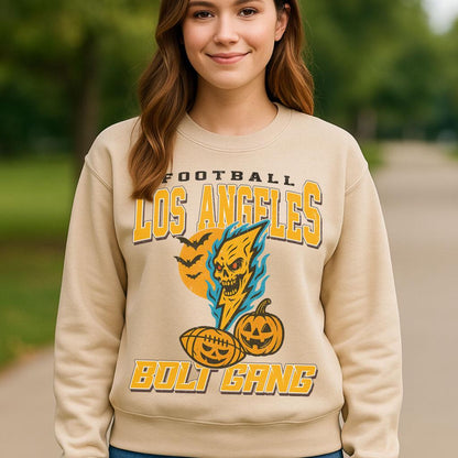 Vintage Style Los Angeles Spooky Sweatshirt | Bolt Gang Halloween Football Shirt | Spooky Crow Pumpkin Shirt | Fall Sports Fan Gift