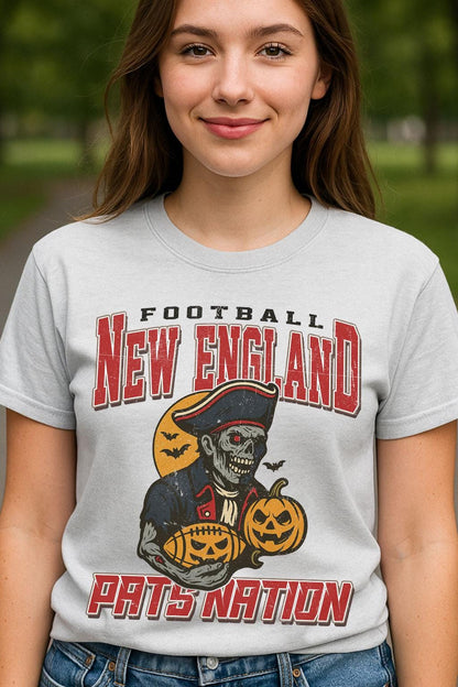 Vintage Style New England Spooky Sweatshirt | Pats Nation Halloween Football Shirt | Spooky Crow Pumpkin Shirt | Fall Sports Fan Gift