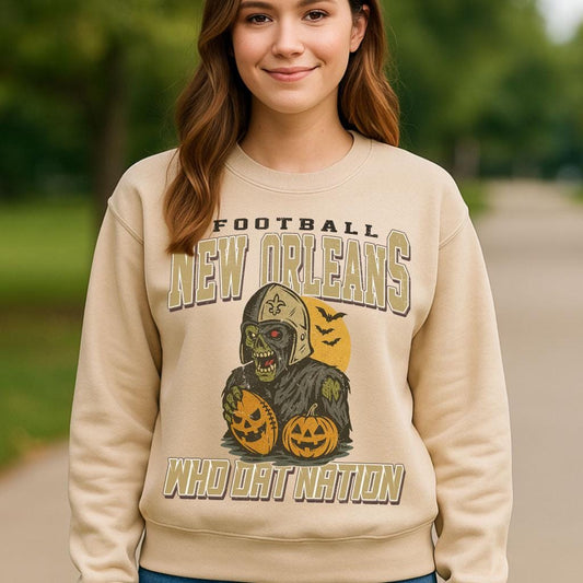 Vintage Style New Orleans Spooky Sweatshirt | Who Dat Nation Halloween Football Shirt | Spooky Crow Pumpkin Shirt | Fall Sports Fan Gift