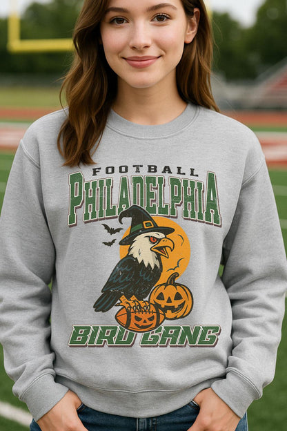 Vintage Style Philadelphia Spooky Sweatshirt | Bird Gang Halloween Football Shirt | Spooky Crow Pumpkin Shirt | Fall Sports Fan Gift